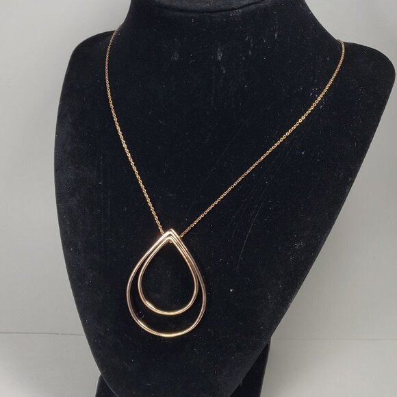 Rose Gold-Tone Teardrop Pendant Necklace – Double Hoop Design, Elegant - Women - Picture 10 of 12